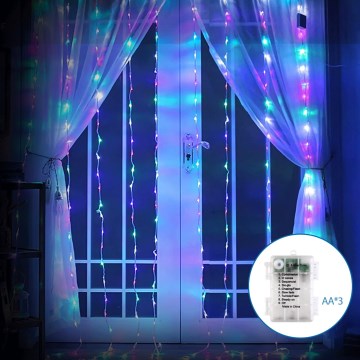Aigostar - Udendørs LED julelyskæde 200xLED/8 funktioner 3xAA 5x2m IP44 flerfarvet