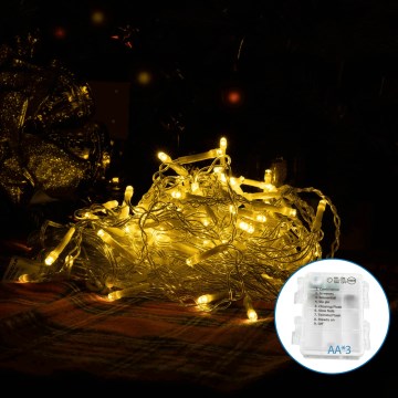 Aigostar-Udendørs LED julelyskæde 200xLED/8 funktioner 3xAA 6x1,5m IP44 varm hvid