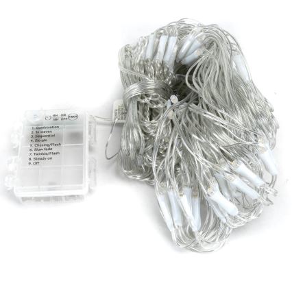 Aigostar-Udendørs LED julelyskæde 200xLED/8 funktioner 3xAA 6x1,5m IP44 varm hvid