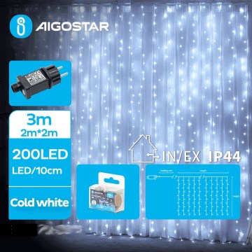 Aigostar - Udendørs LED julelyskæde 200xLED/8 funktioner 5x2m IP44 kold hvid