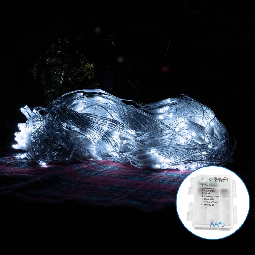 Aigostar - Udendørs LED julelyskæde 200xLED/8 funktioner 6x1,5m IP44 kold hvid