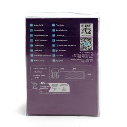 Aigostar - Udendørs LED julelyskæde 200xLED/8 funktioner 6x1,5m IP44 kold hvid