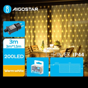 Aigostar - Udendørs LED julelyskæde 200xLED/8 funktioner 6x1,5m IP44 varm hvid