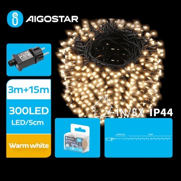 Aigostar - Udendørs LED julelyskæde 300xLED/8 funktioner 18m IP44 varm hvid