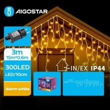 Aigostar - Udendørs LED julelyskæde 300xLED/8 funktioner 18x0,6 m IP44 varm hvid