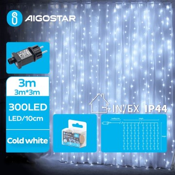 Aigostar - Udendørs LED julelyskæde 300xLED/8 funktioner 6x3m IP44 kold hvid