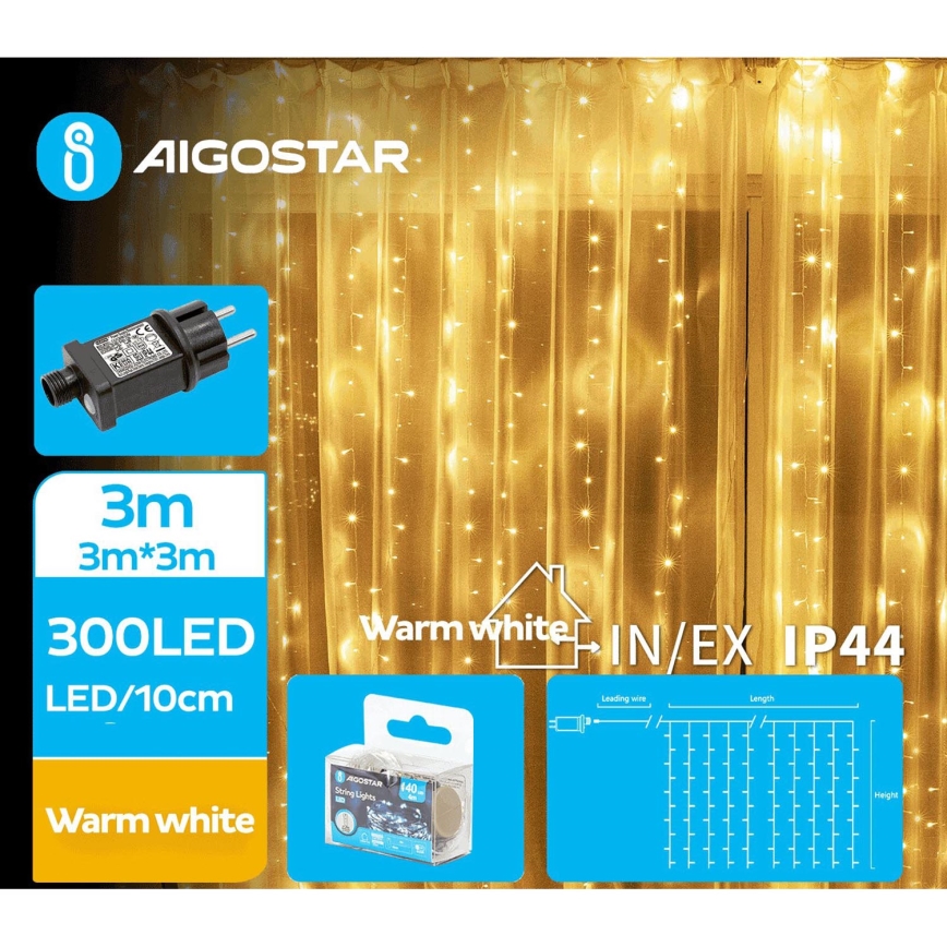 Aigostar - Udendørs LED julelyskæde 300xLED/8 funktioner 6x3m IP44 varm hvid
