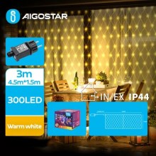 Aigostar - Udendørs LED julelyskæde 300xLED/8 funktioner 7,5x1,5m IP44 varm hvid