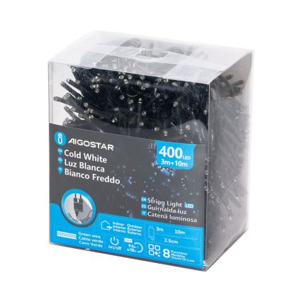 Aigostar - Udendørs LED julelyskæde 400xLED/8 funktioner 13m IP44 kold hvid