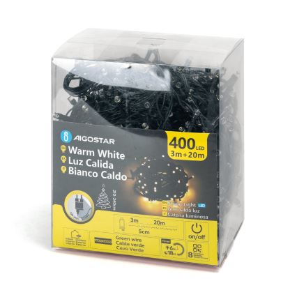 Aigostar - Udendørs LED julelyskæde 400xLED/8 funktioner 23m IP44 varm hvid