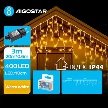 Aigostar - Udendørs LED julelyskæde 400xLED/8 funktioner 23x0,6m IP44 varm hvid