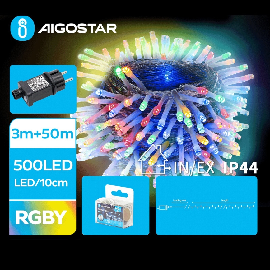 Aigostar - Udendørs LED julelyskæde 500xLED/8 funktioner 53m IP44 flerfarvet
