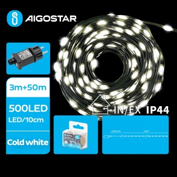Aigostar - Udendørs LED julelyskæde 500xLED/8 funktioner 53m IP44 kold hvid