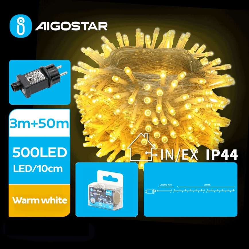 Aigostar - Udendørs LED julelyskæde 500xLED/8 funktioner 53m IP44 varm hvid
