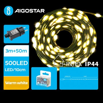 Aigostar - Udendørs LED julelyskæde 500xLED/8 funktioner 53m IP44 varm hvid