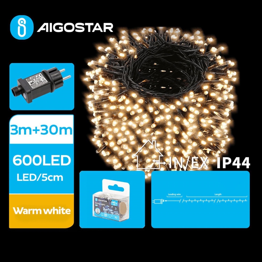 Aigostar - Udendørs LED julelyskæde 600xLED/8 funktioner 33m IP44 varm hvid