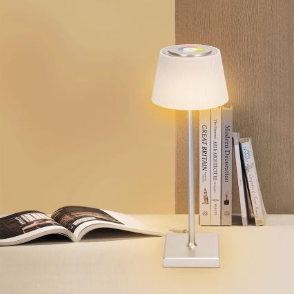 Aigostar - Udendørs LED lampe m. RGBW-farver dæmpbar og genopladelig LED/4W/5V 3600mAh hvid/mat krom IP54