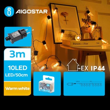 Aigostar - Udendørs LED lyskæde 10xLED/3m IP44 varm hvid