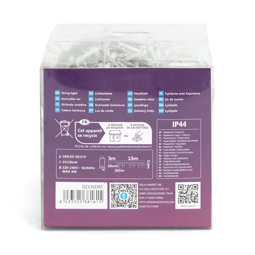 Aigostar - Udendørs LED lyskæde 75xLED/6W/230V 15x0,6 m IP44 kold hvid