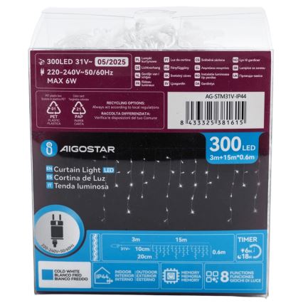 Aigostar - Udendørs LED lyskæde 75xLED/6W/230V 15x0,6 m IP44 kold hvid