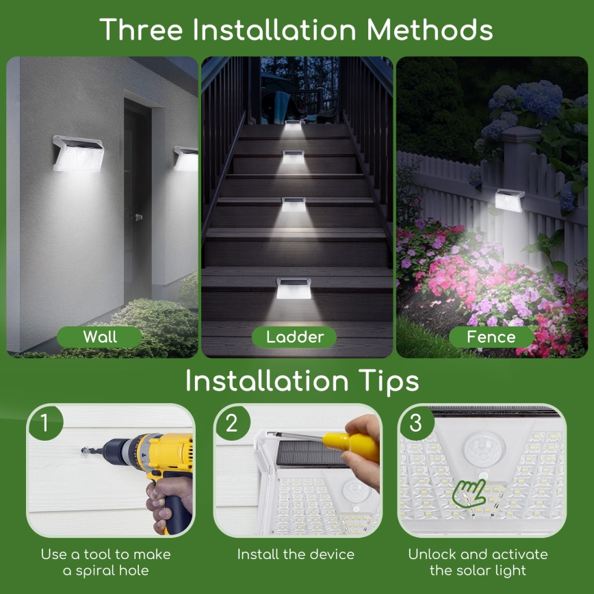 Aigostar - Udendørs LED solcellelampe med sensor LED/2,4W/5V 1200 mAh IP65