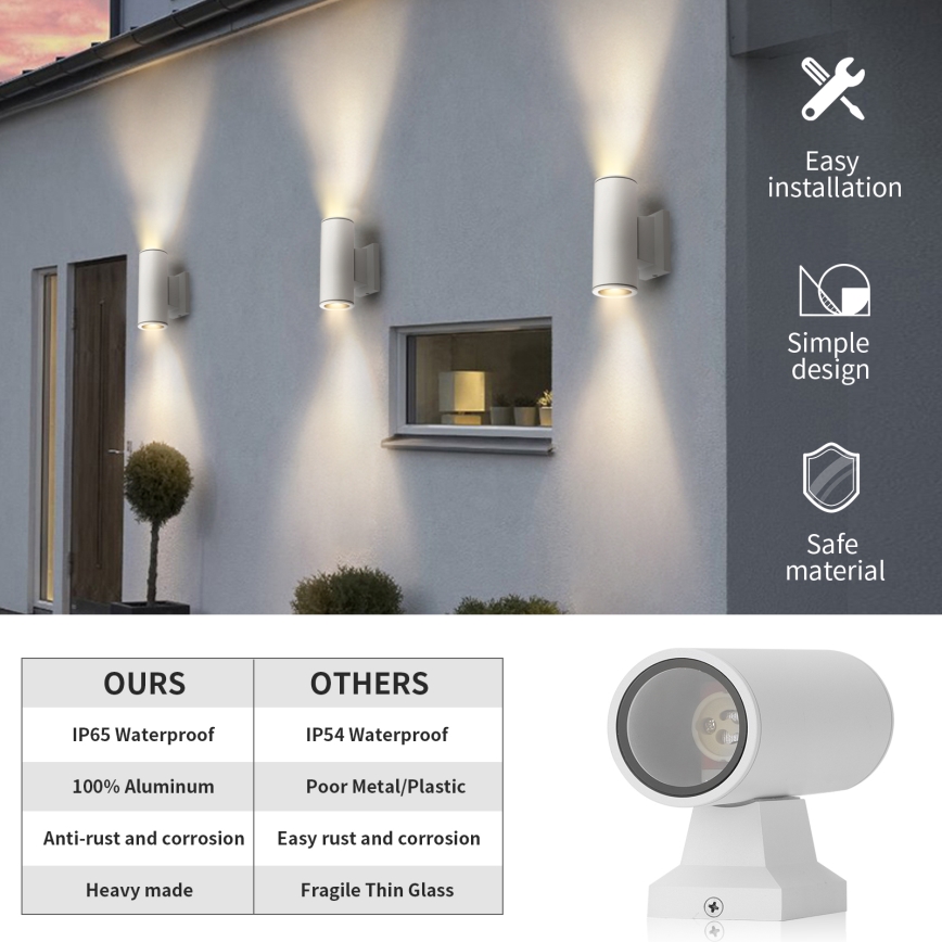 Aigostar - Udendørs væglampe 2xGU10/230V hvid IP65 rund