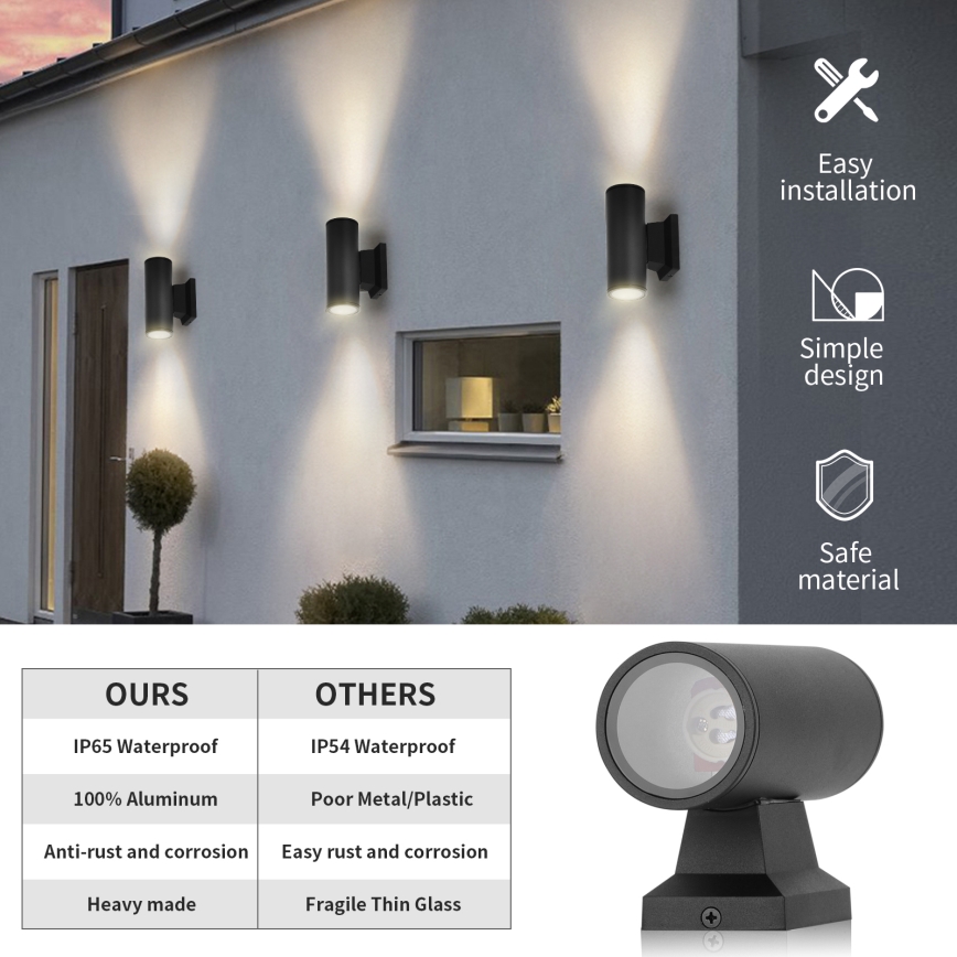 Aigostar - Udendørs væglampe 2xGU10/35W/230V IP65 sort rund