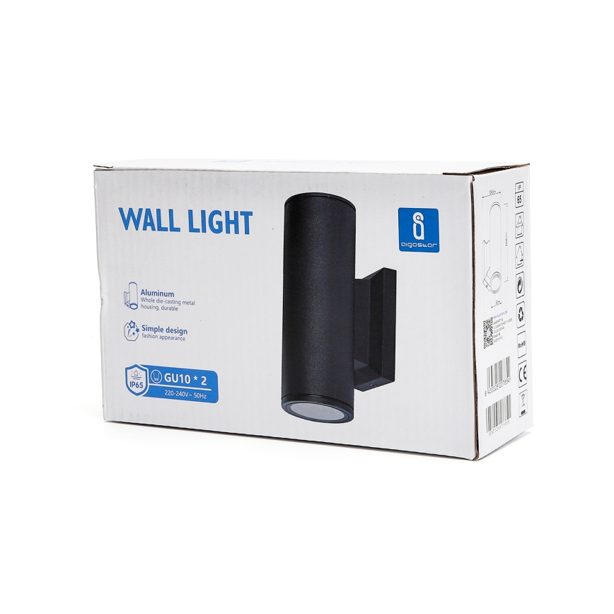 Aigostar - Udendørs væglampe 2xGU10/35W/230V IP65 sort rund
