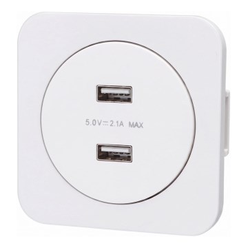 Aigostar - USB-stikkontakt med ramme 2x USB-A hvid