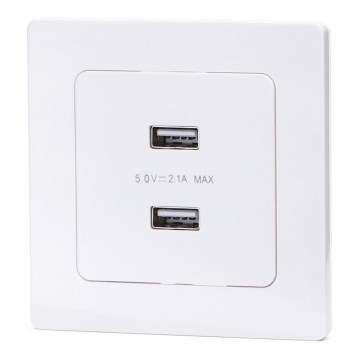 Aigostar - USB-stikkontakt med ramme, 2x USB-A, hvid