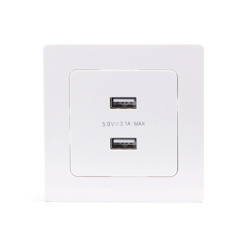 Aigostar - USB-stikkontakt med ramme, 2x USB-A, hvid
