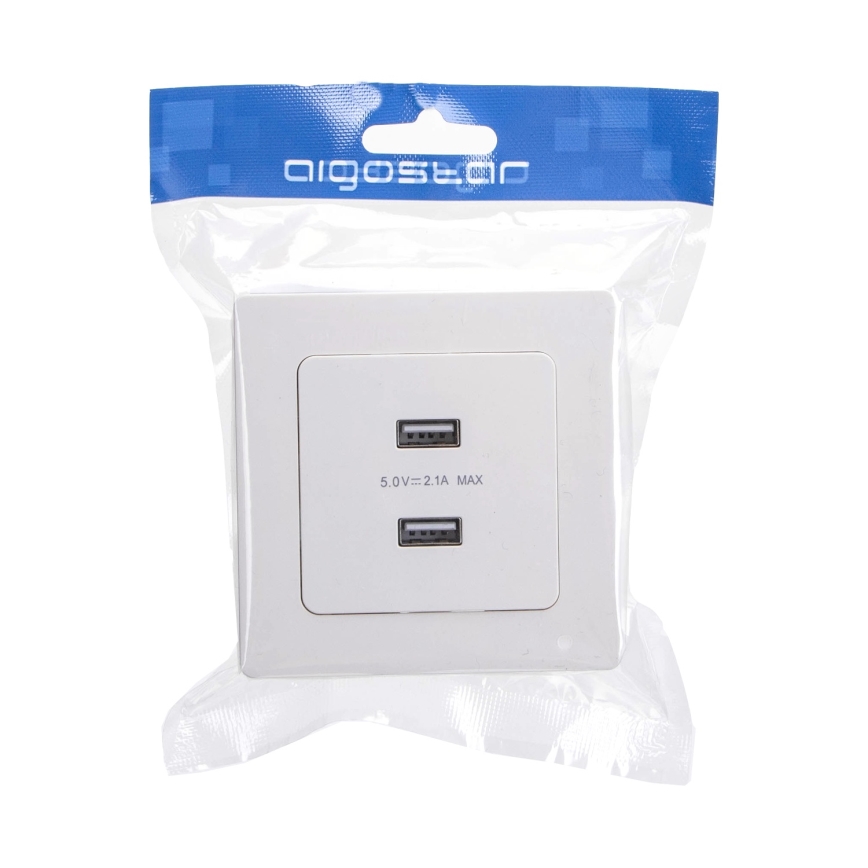 Aigostar - USB-stikkontakt med ramme, 2x USB-A, hvid