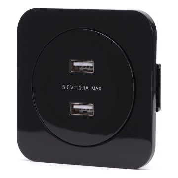 Aigostar - USB-stikkontakt med ramme, 2x USB-A, sort