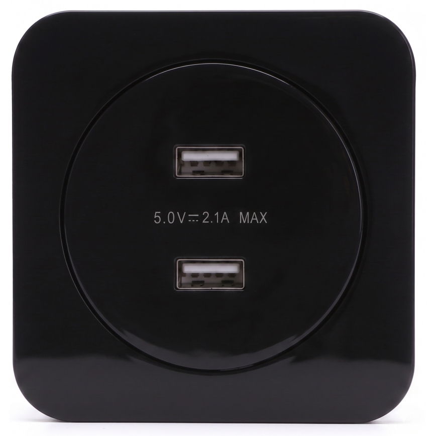 Aigostar - USB-stikkontakt med ramme, 2x USB-A, sort