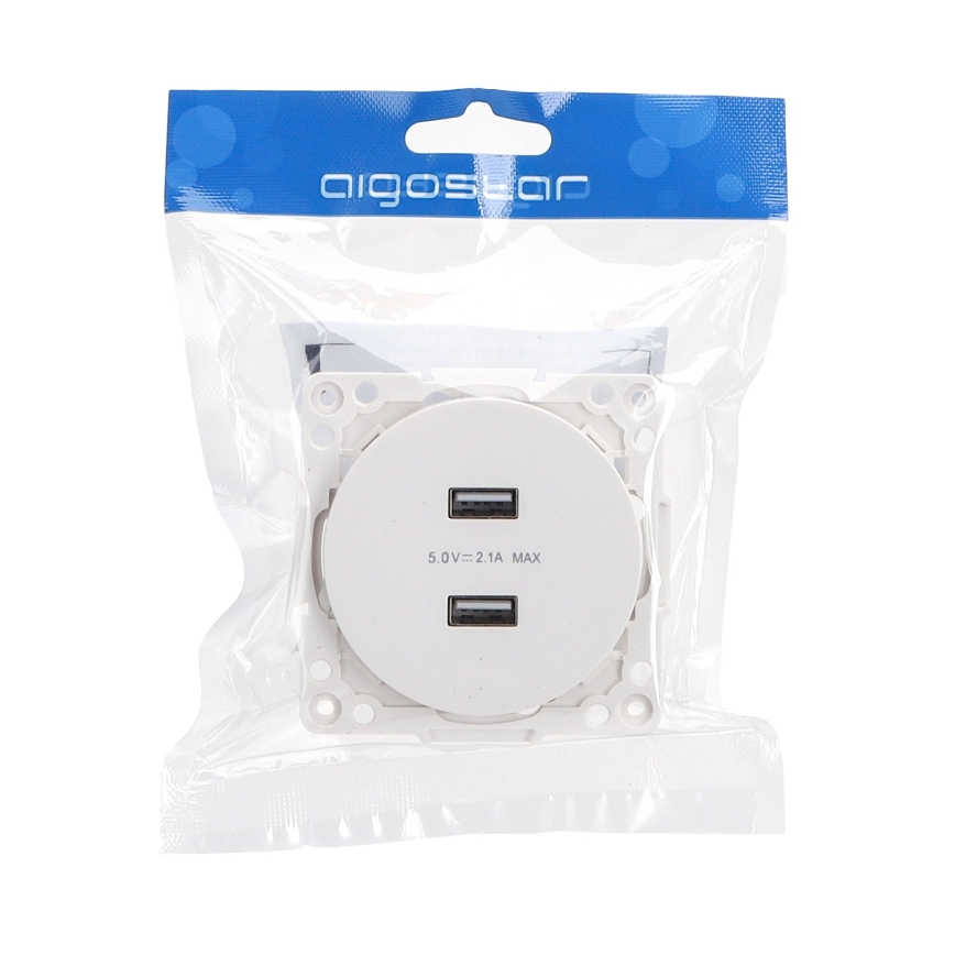 Aigostar - USB-stikkontakt uden ramme 2x USB-A hvid