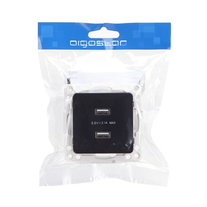 Aigostar - USB-stikkontakt uden ramme 2x USB-A sort