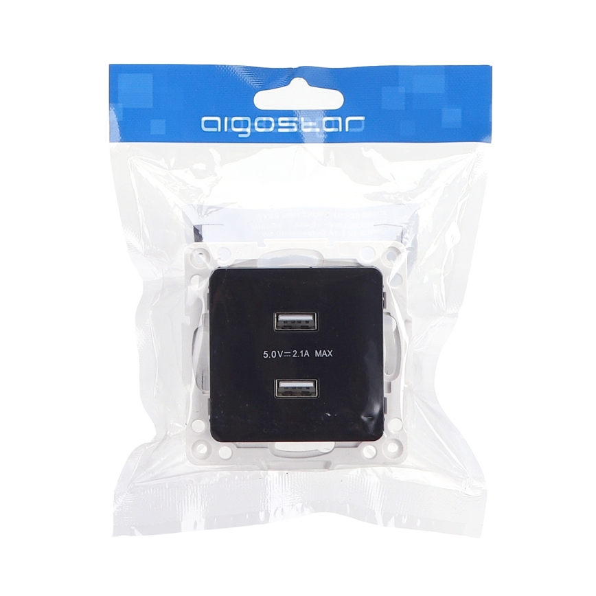 Aigostar - USB-stikkontakt uden ramme 2x USB-A sort