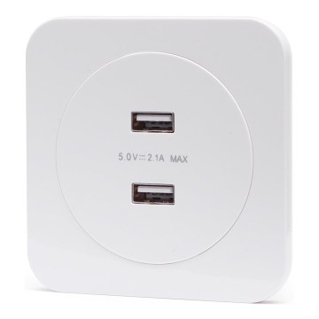Aigostar - USB-strømudtag med ramme 2x USB-A hvid