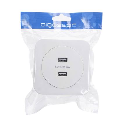 Aigostar - USB-strømudtag med ramme 2x USB-A hvid
