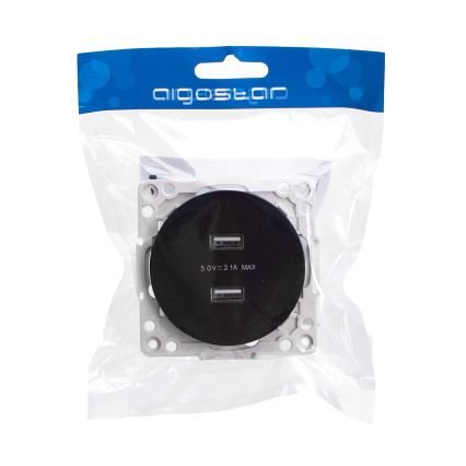 Aigostar - USB-strømudtag uden ramme 2x USB-A sort