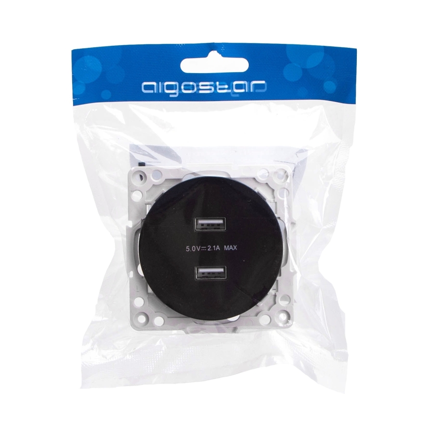 Aigostar - USB-strømudtag uden ramme 2x USB-A sort