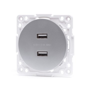 Aigostar - USB-strømudtag uden ramme 2x USB-A, sølv