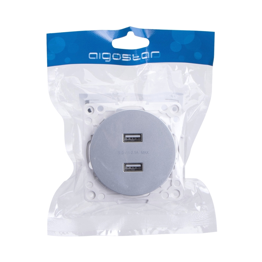 Aigostar - USB-strømudtag uden ramme 2x USB-A, sølv