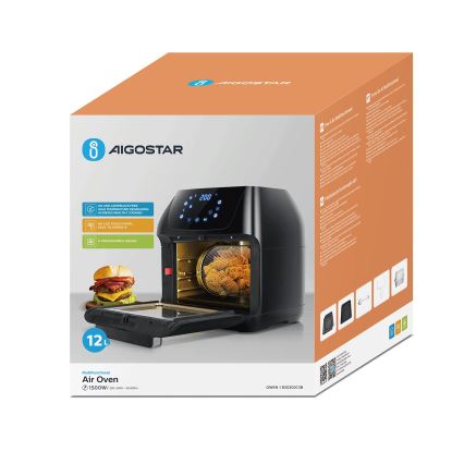 Aigostar - Varmluftsovn 1400W/230V 12l sort
