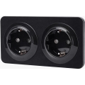 Aigostar - Vægsstikkontakt med ramme, 2x SCHUKO 250V/16A, sort