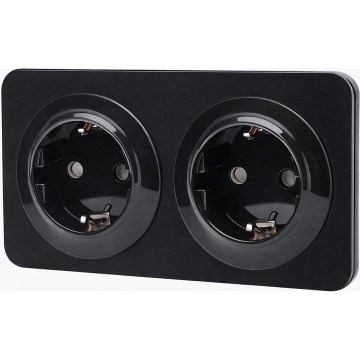 Aigostar - Vægsstikkontakt med ramme, 2x SCHUKO 250V/16A, sort