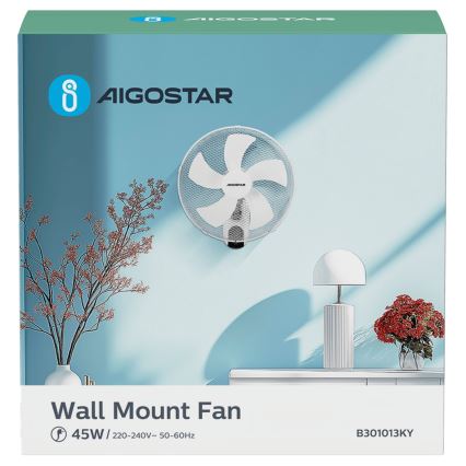 Aigostar -  Vægventilator 45W/230V hvid + fjernbetjening