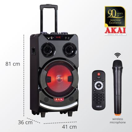 AKAI ABTS-112 - Trådløs højttaler 300W/230V 7000 mAh + fjernbetjening