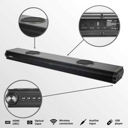 AKAI ASB-29 - Soundbar med aktiv subwoofer 120W/230V + fjernbetjening