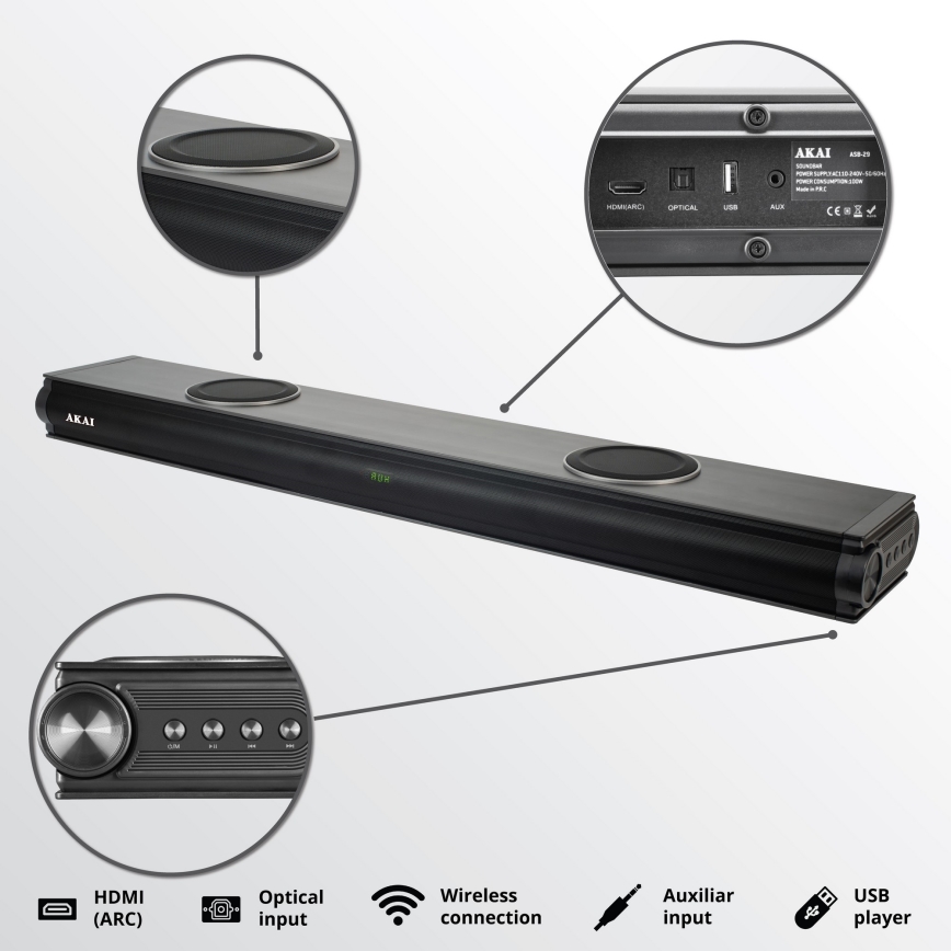AKAI ASB-29 - Soundbar med aktiv subwoofer 120W/230V + fjernbetjening